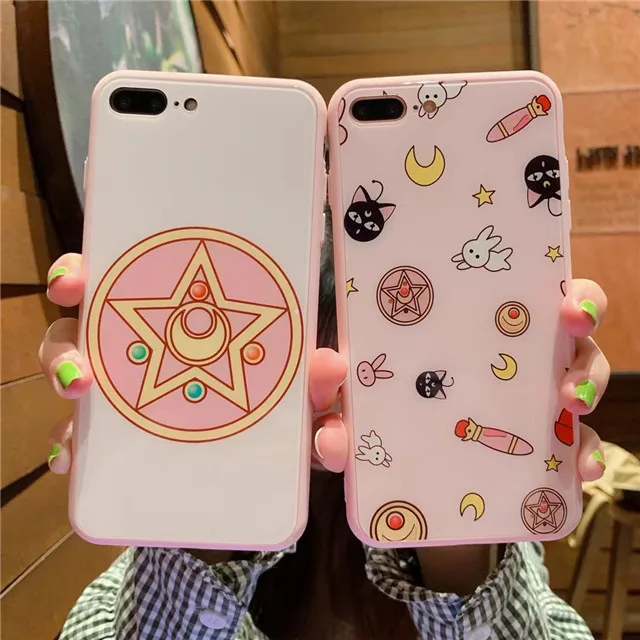 Для iPhone 6 6S 7 8 Plus XR X XS Max Sailor Moon Cardcaptor Sakura стеклянный жесткий чехол для телефона+ Защитная пленка для экрана из закаленного стекла