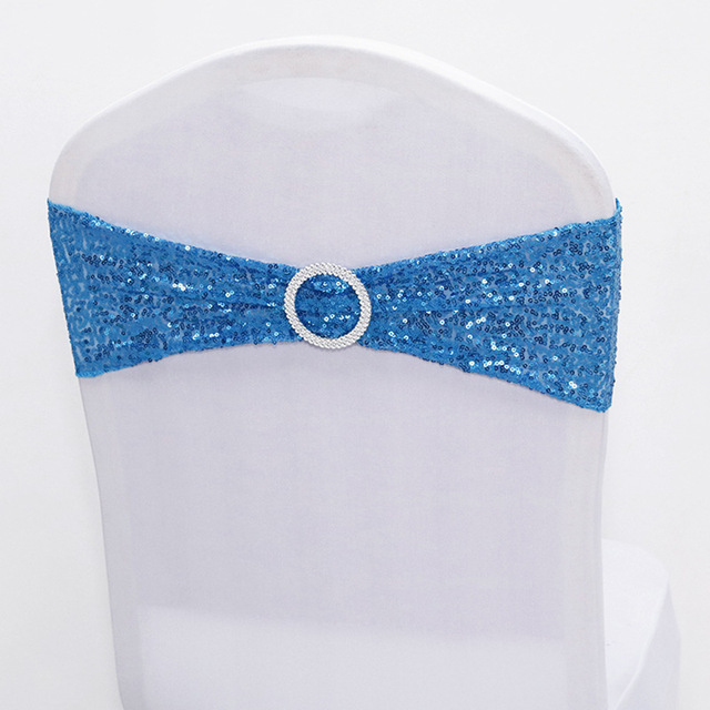 Quality Shiny Sequin Rose Gold Stretch Bands With Round Buckle For Wedding Events Party Decoration Spandex Chair Sashes
