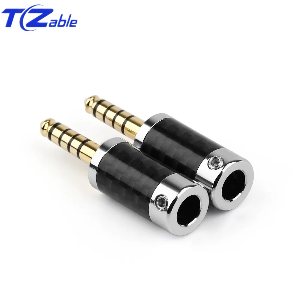 5PCS 4 4mm 5 Pole Audio Connector Stereo HIFI Headphone Cable Male Plug Metal Splice Adapter Carbon Fiber Audio Jack