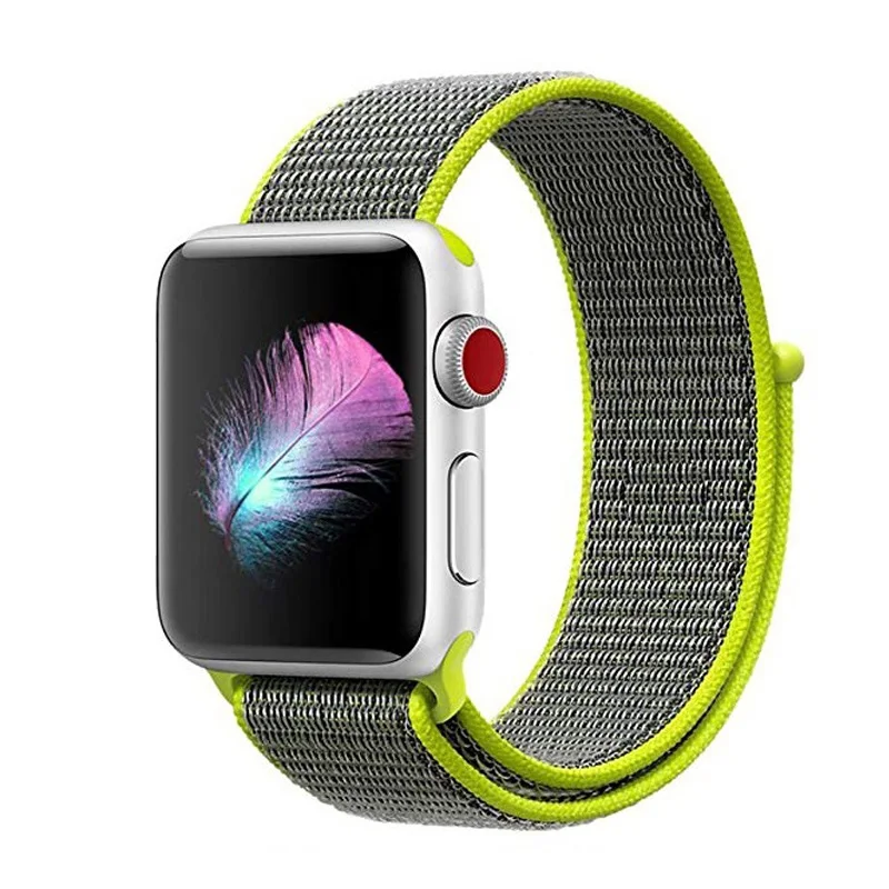 Bright yellow Ремни для наручных часов Apple Watch 38/40/42/44 мм браслет наручных часов iWatch серия 5 4, версия 1, 2, 3, ремешок из дышащего нейлона, correa спортивный бесшовный smartwatch band - Цвет ремешка: Bright yellow
