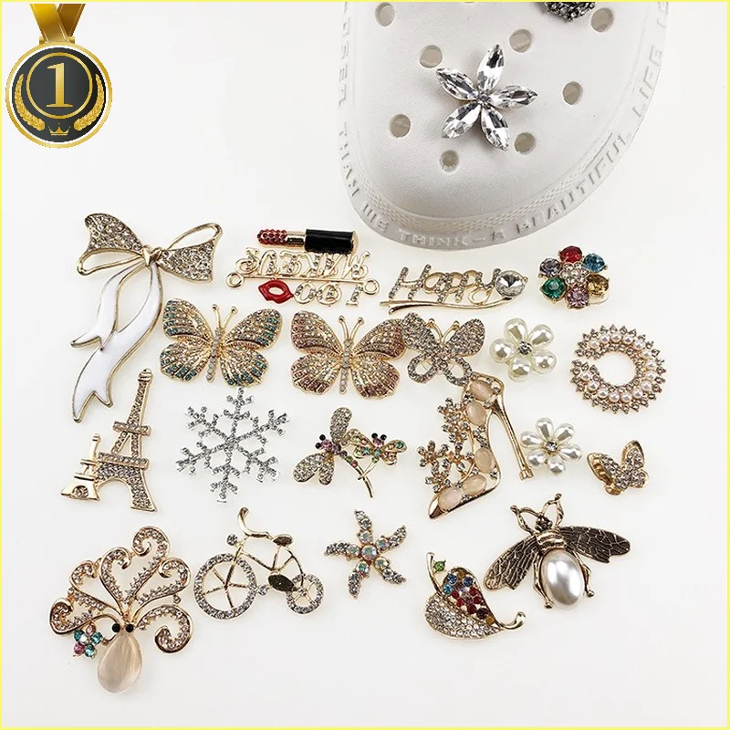 1pcs Retro Metal Bees Croc Charms Designer DIY Rhinestone Shoes Decaration for JIBS Clogs Hello Kids Women Girls Gifts |