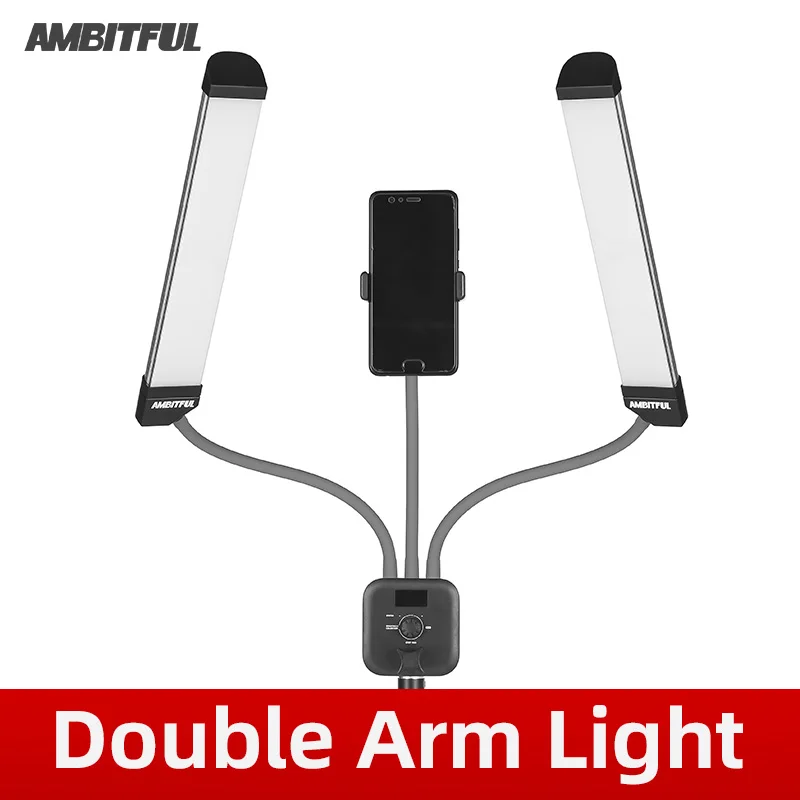 Double Arm Light AMBITFUL 40 Вт 3000 К-6000 К Двойные руки заполняющий светодиодный светильник длинные полосы светодиодный светильник с ЖК-экраном для фотостудии прямая трансляция - Цвет: Double Arm Light