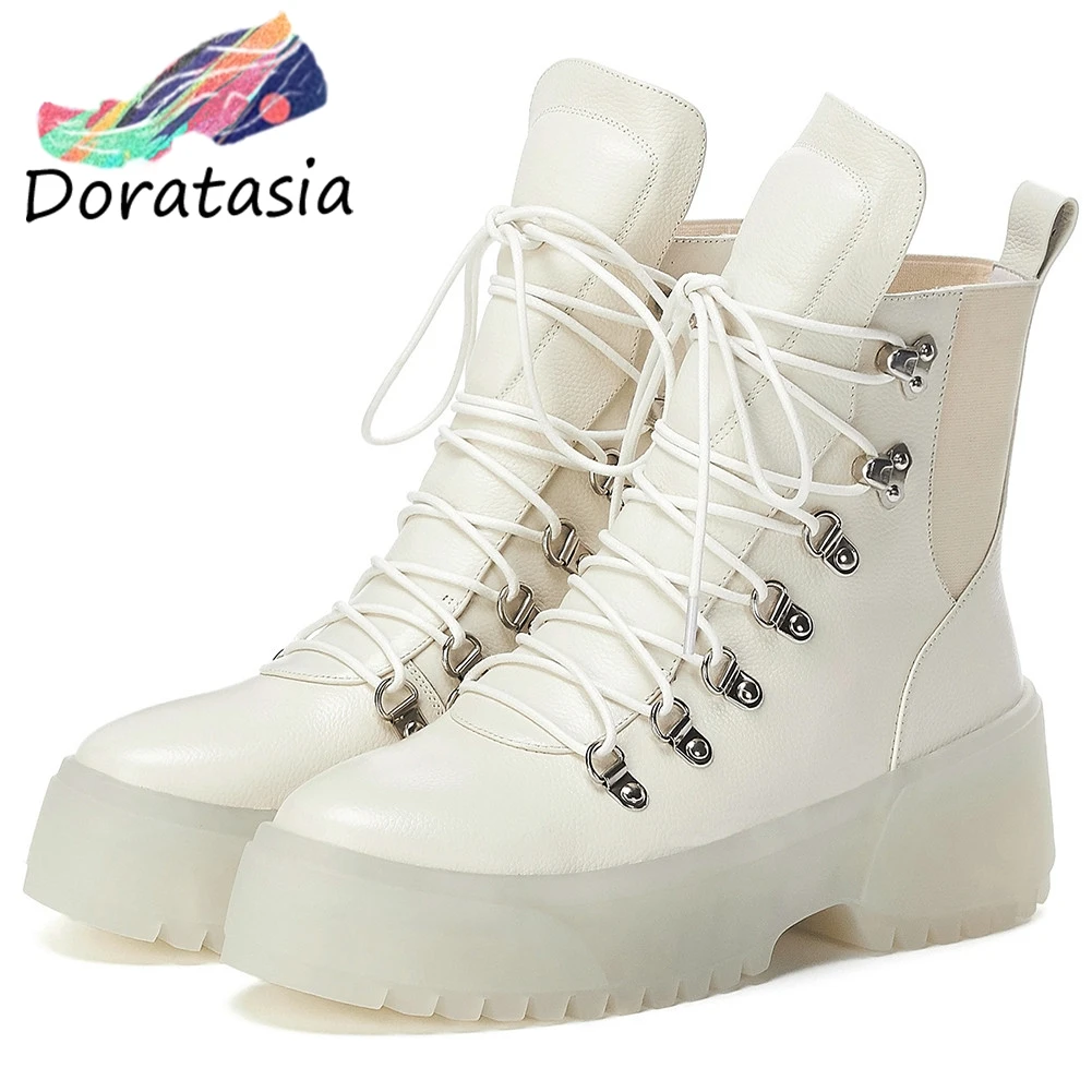 

DORATASIA Luxury Brand Girl Fashion Platform Booties Ladies High Quality Genuine Leather Ankle Boots Women Wedges Shoes Woman