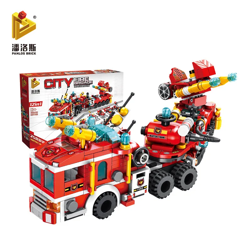 

Pan luo si Assembly Building Blocks 12-in-1 City Firefighting Team Variety Fun Deformation Fight Inserted Educational Toy