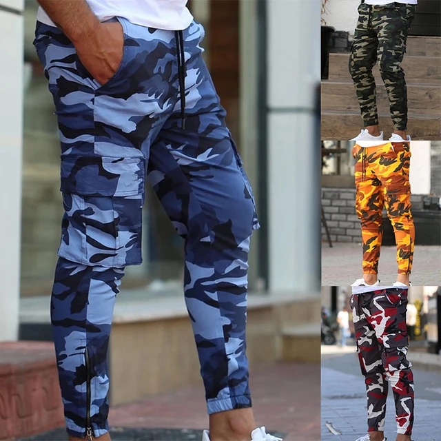 US $14.29 2019 New fitness Mens Sports Pants Gyms Sweatpants Brand Clothing Camouflage Trousers Casual Elasti