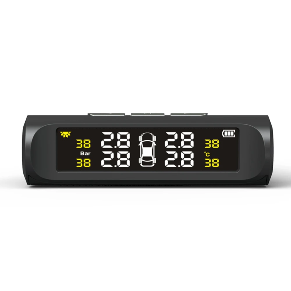 Автомобильная система контроля давления в шинах TPMS, солнечная зарядка, HD цифровой ЖК-дисплей, система автоматической сигнализации, беспроводная с 4 датчиками