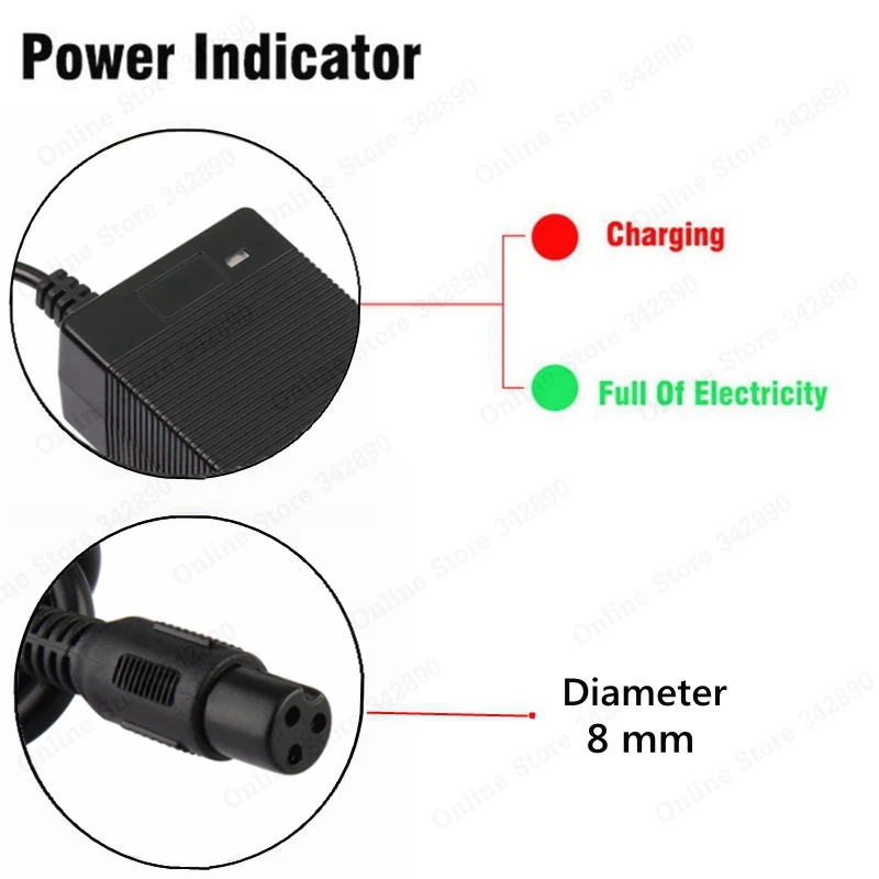 42V 2A Universal Battery Charger for 36v 10S li-ion battery pack Connector GX12 3 Prong battery charger