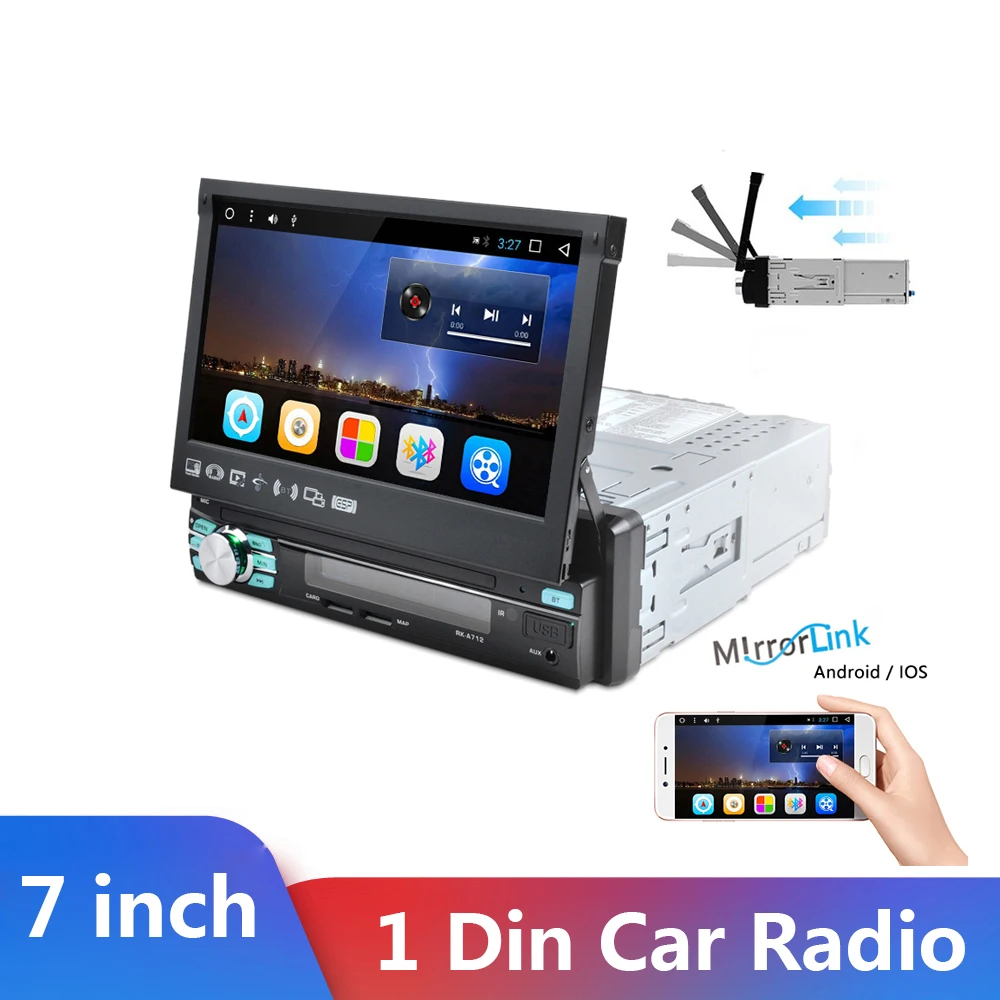 

One Din Car radio MP5 Player 1 Din Car Audio Stereo Multimedia 7 inch HD Retractable Autoradio Bluetooth FM USB SD AUX-IN