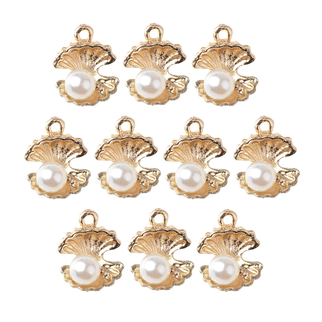 10pieces Bail Design Fashion Alloy Pearl Shell Charms Jewelry Making Pendant DIY Craft Accessory Gold 13X16mm