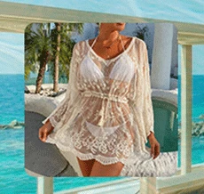 bikini cover up set CC Crochet Plus Size Beach Cover Up Sexi Swimsuit Woman Black Kimono Women Summer See Through Cotton Dress Mesh Bikini Beachwear lace bathing suit cover up