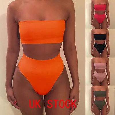 

sexy Women solid color bandeau Bikini set high waist Push-up Padded Bra Swimsuit Bathing suit Swimwear beachwear biquini
