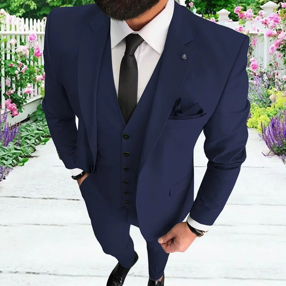 Grey Costume Homme Tailor Made Two Button Notched Lapel Groom Tuxedos Business Formal 3 Pieces Blazer Vest Pants Terno Masculino
