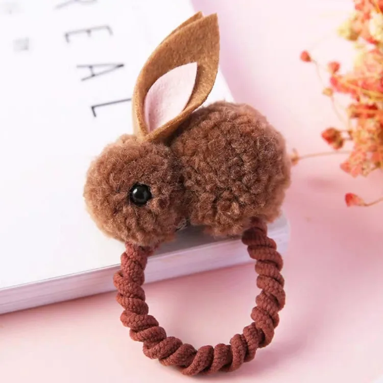 Милое детское кольцо для волос с кроликом, Женский резиновый ободок для волос, корейский головной убор, аксессуары украшения для волос - Цвет: Brown