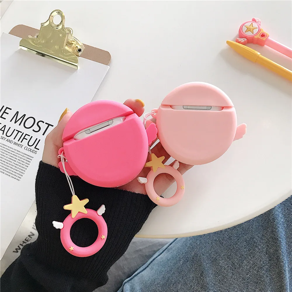 Card Captor Sakura Magic Wand Star Silicone Case For Airpods Apple Finger Strap Lanyard Earphone Protective Bag Box Shockproof