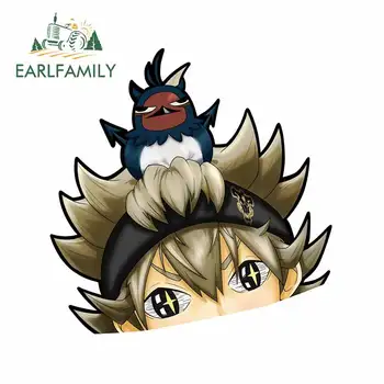 

EARLFAMILY 13cm x 12.7cm for Balck Clover Asta Peeker Car Stickers Waterproof Pull Flower Scratch-proof Windshield Decals