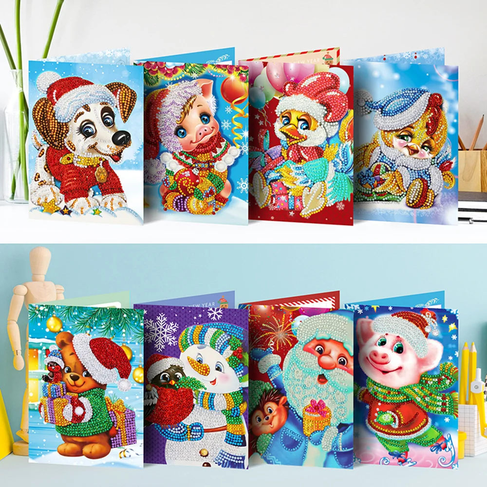 

7D DIY Diamond Painting Christmas Greeting Cards Lovely Animal Diamond Painting Cross Stitch Embroidery Mosaic Gift Kit