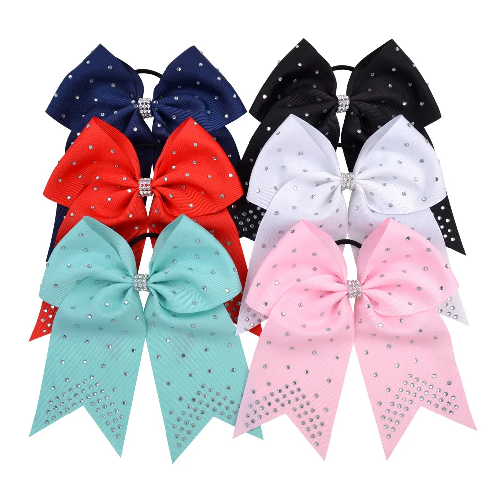7Inch Fashion Elegant Solid Elastic Hair Bands For Women Cheers bows Tie Scrunchie Rubber Ponytail Holder Accessories |
