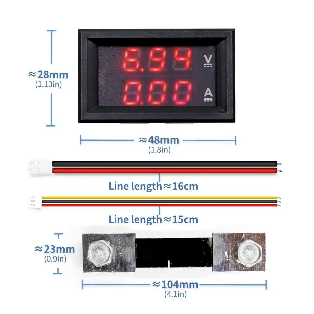 Мини цифровой вольтметр Амперметр постоянного тока 100 в 10 А 50 А 100 А Панель Ампер Вольт Напряжение измеритель тока тестер 0,5" синий красный двойной светодиодный дисплей