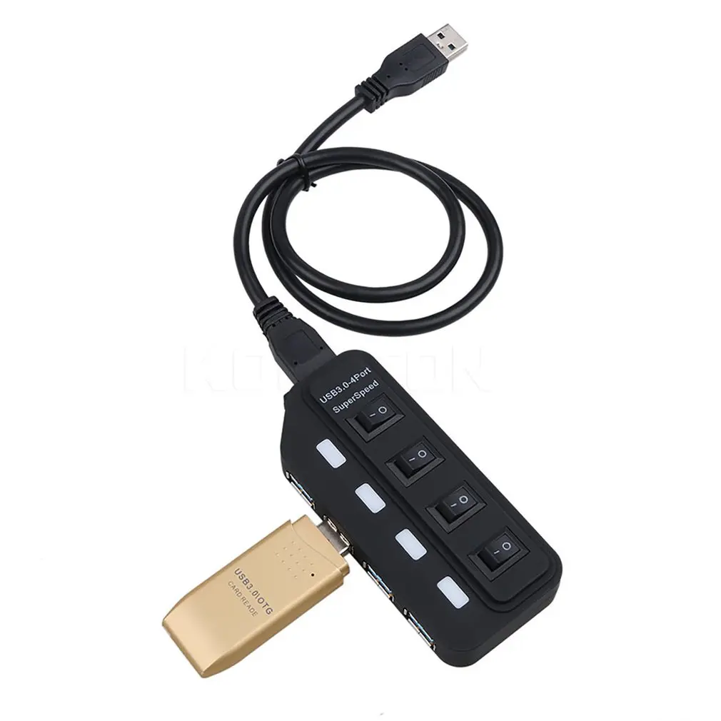 Премиум 4 Порты и разъёмы usb-хаб супер Скорость USB 3,0 концентратор светодиодный индивидуальные вкл/выкл кнопка USB кабель для передачи данных с Мощность адаптер