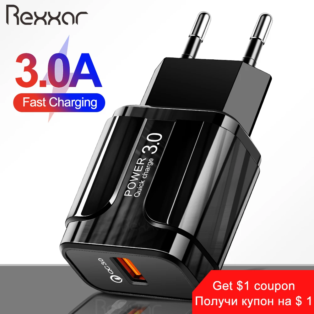 Rexxar USB зарядное устройство Быстрая зарядка 3,0 настенный адаптер для iphone 6 7 XR samsung S10 мобильный телефон портативное зарядное устройство QC 3,0