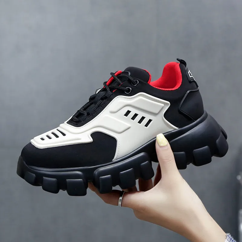Leather women's sports shoes thick bottom increased latest trend luxury wild casual high quality designer explosion tide - Цвет: white