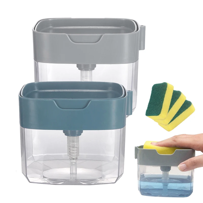 Soap Dispenser Kitchen Dish Soap Pump Box with Sponge Cleaning Liquid Pressing Container Home Cleaner Tool 2 in 1|Liquid Soap Dispensers| - AliExpress