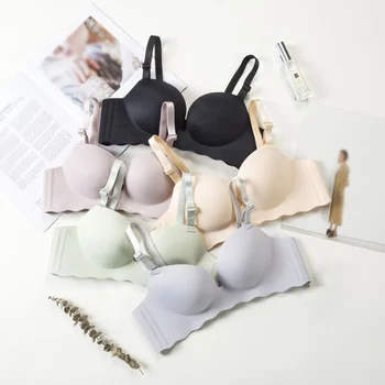 

Hot Sale Fashion Ladies Breathable 1/2 Cup Bra Wire Free Adjustment Women Bra Solid Color Seamless Underwear Bras New