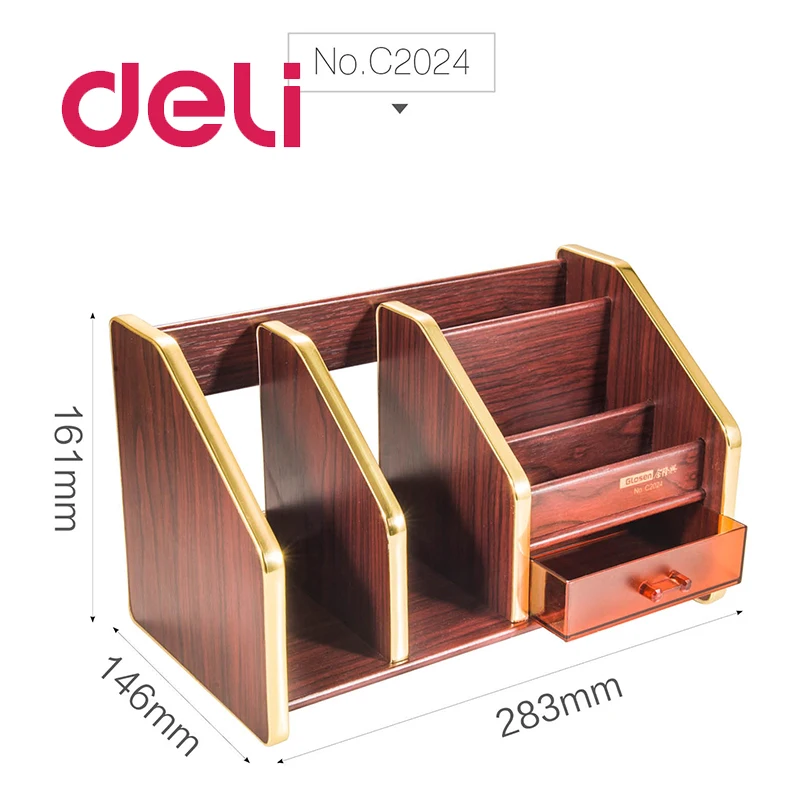 

Deli 1pcs Woodern Multi-function Storage Holder Creative Fashion Pen Holder Office Home Remote Control Storage Office Supplies