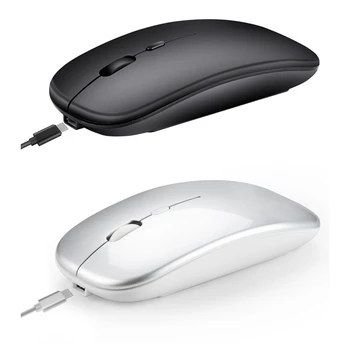 

2pcs Wireless Mouse Silent PC Mouse Rechargeable Ergonomic Mouse 2.4Ghz USB Optical Mice - Silver & Black