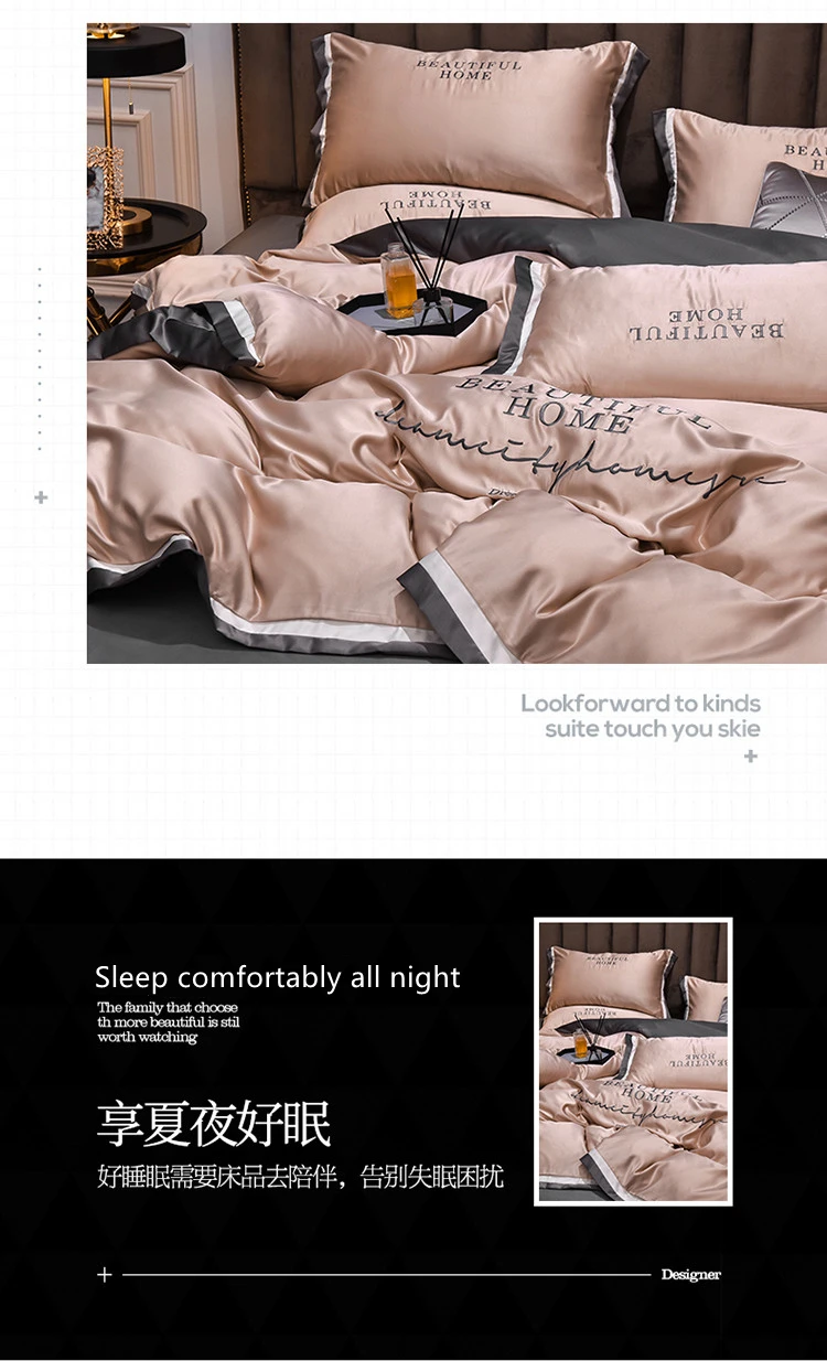 Luxury Bedding Sets Pink Grey White Rayon Embroidery Sheet Quilt Pillowcase Comfortable Soft Fluffy Bedding King Queen 4pcs