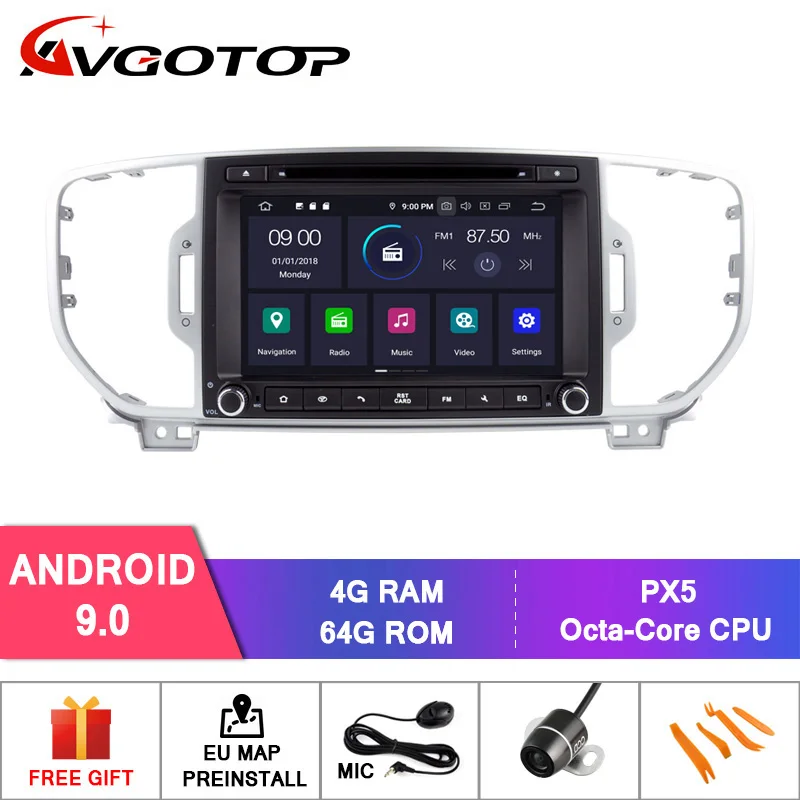 AVGOTOP Android 9,0 4 Гб+ 64 ГБ Автомобильный dvd-плеер для KIA SPORTAGE ips HD экран навигация