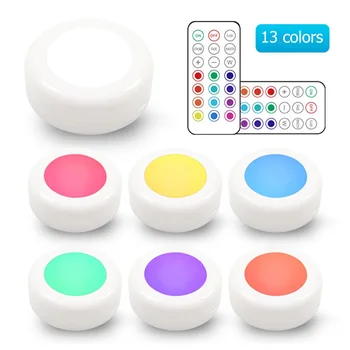 

LED Cabinet Light battery RGB Color Puck Lights Dimmable Under Shelf Kitchen Counter Lighting remote controller night light