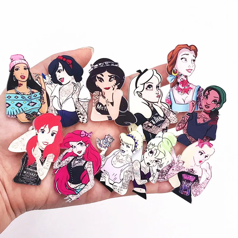 1Pcs Cool Tattoo Princess Belle Cinderella Clothes Icon Backpack Accessories Badges Decoration Brooches Pin For Women Girls | Украшения и