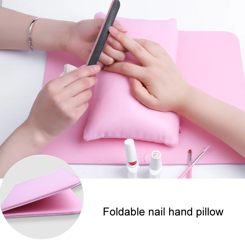 Artificial Leather Nail Art Hand Pillow Set Foldable Hand Holder Nail Table Mat Manicure Tool
