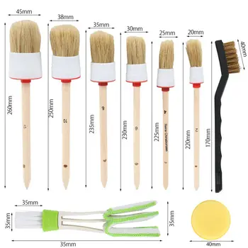 

Kit Car Detailing Brush 13pcs Set Vehicle Universal Boar Bristles Wheel 6