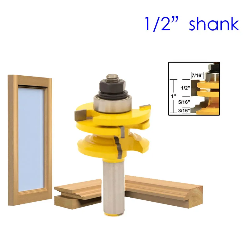 1/2" 8MM Shank Glass Door Rail & Stile Reversible Router Bit Woodworking Milling Cutting for Wood Tool Bits