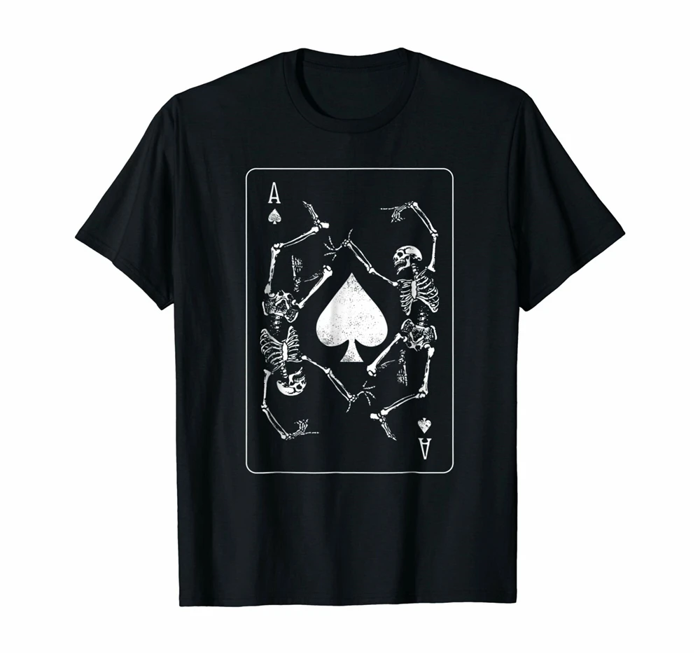 Goth Punk Ace Of Spades Card Shark Gambler Skeleton Shirt For Youth Middle-Age Old Age Tee | Мужская одежда