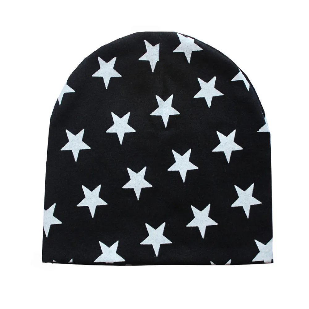 Black winter baby hats caps newborn Infant baby Winter Warm Fashion print star Crochet Knit Hat Beanie Cap baby bonnet шапка детская - Color: Black