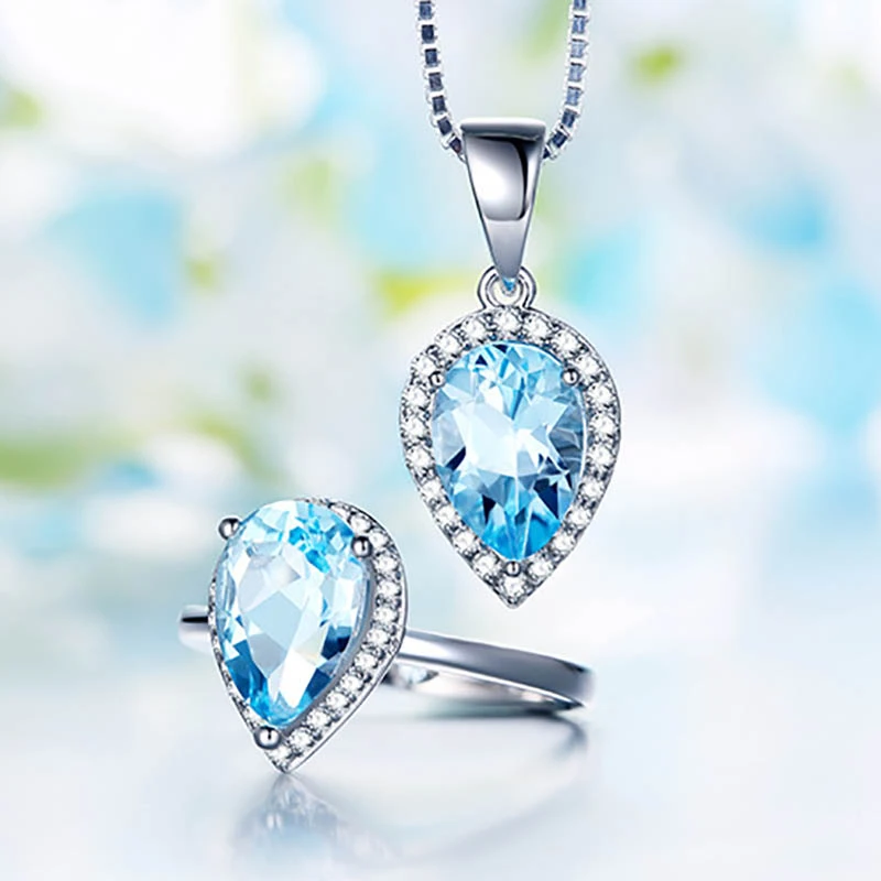 Целлюлозное серебро 925 пробы ювелирные изделия для женщин с синими каплями воды