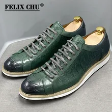 

European Style Men's Casual Shoes Real Cow Leather Green Black Fashion Designer Luxury Crocodile Print Street Flat Shoes for Men