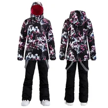 SMN Schwarz Blume frauen Schnee Anzug Snowboard Kleidung Wasserdicht Winddicht Kostüme Winter Outdoor Ski Jacke + Schnee Hosen Günstige