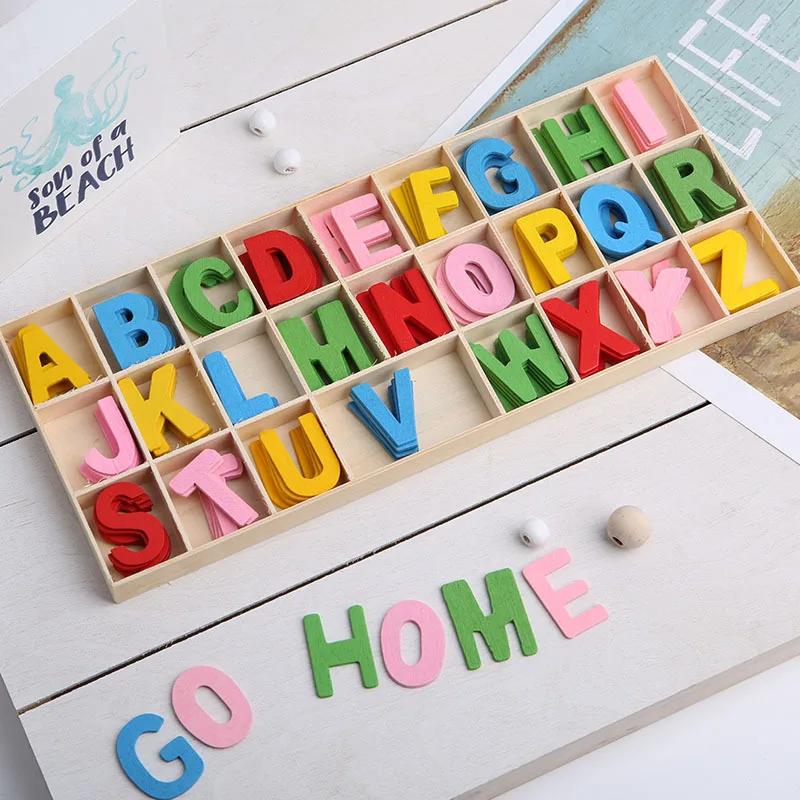 130PCS Early Education Color/Log Color Alphanumeric Wood Chip Educational Toys Learning English Alphabet DIY Wood Chip Kids Toys 2