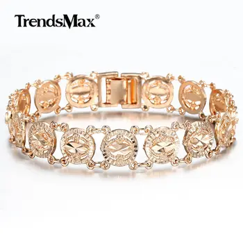 

11mm Women Trendy 585 Rose Gold Bracelet Bangle Flower Oval Cut Out Carved Wristband 20cm Female Jewelry CB35
