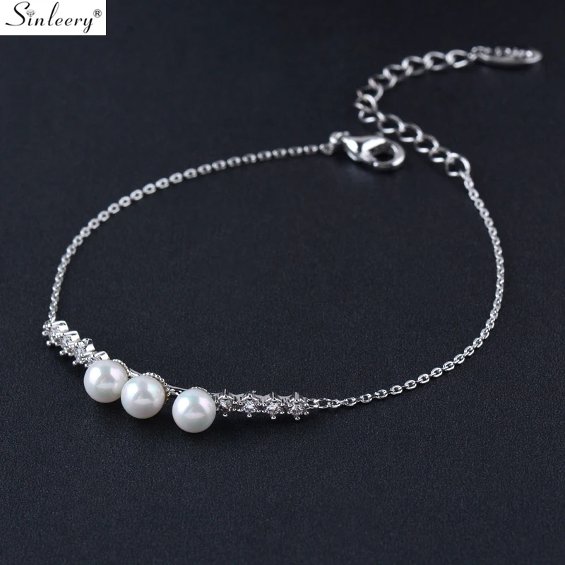 SINLEERY, Элегантный женский браслет с белым жемчугом, розовое золото, серебро, цвет, цепочка, инкрустация цирконием, Friednship, браслет, ювелирное изделие SL004 SSH