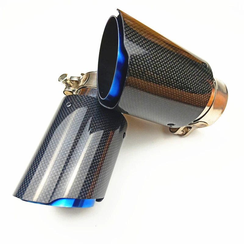

1 PCS IN 63MM & OUT 101MM AK Exhaust Motorcycle Glossy Carbon Exhausts Tips with Blue Stainless Steel AK Car Tips