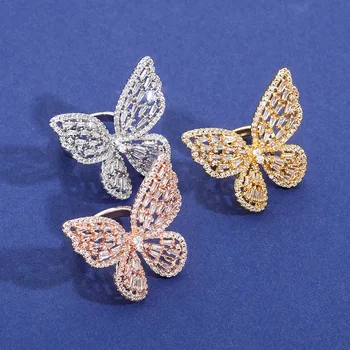 

Hip Hop Micro Paved AAA CZ Stone Bling Iced Out Butterfly Adjustable Size Open Rings for Women Men Unisex Fashion Charm Jewelry