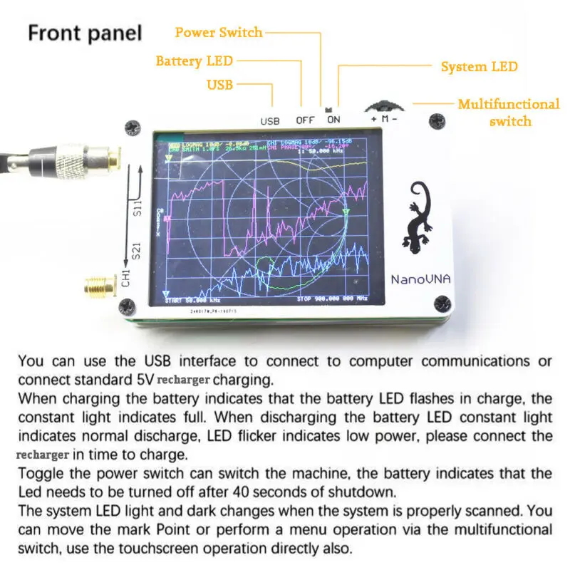 50 кГц-900 МГц вектор сетевой анализатор UHF HF VNA антенна VHF USB 5V 120mA Тип-C