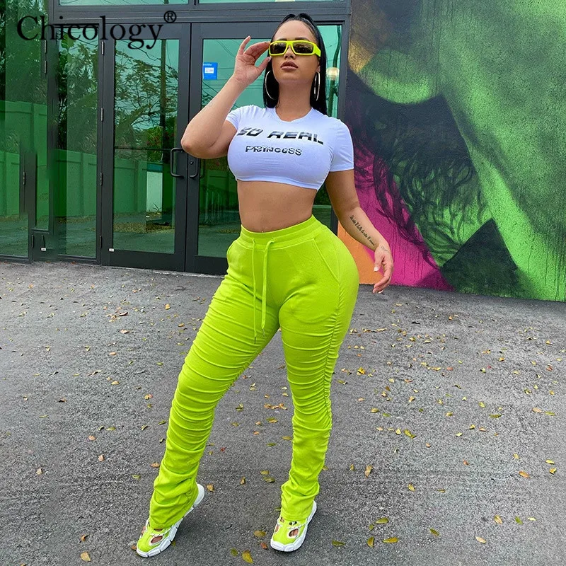 Chicology neon high waist long capri pants women joggers sweatpants trousers 2020 summer autumn female sweat streetwear clothes Chicology neon high waist long capri pants women joggers sweatpants trousers 2020 summer autumn female sweat streetwear clothes