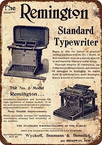 Targa In Latta Nuovo Metallo In Alluminio 1896 Typewriters Remington Retro 11.8X7.8 Pollici