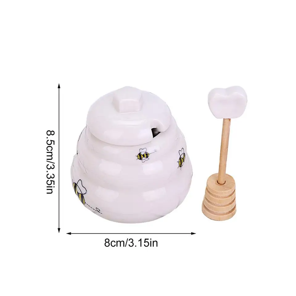 GRADENEVE Honigtopf Aus Keramik - Mit Deckel & Löffel Für Küche & Schreibtisch